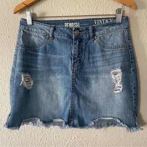 Rewash Vintage Reunion Denim Mini Skirt Juniors Size 7/28 Blue Distressed